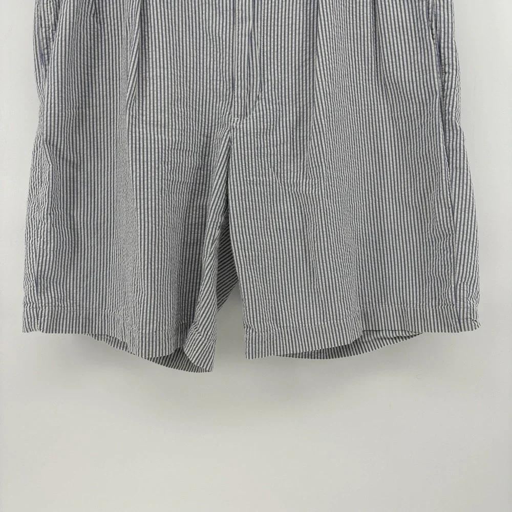 Polo Ralph Lauren Men 33 White‎ Blue Seersucker Shorts Striped Pleated Golf